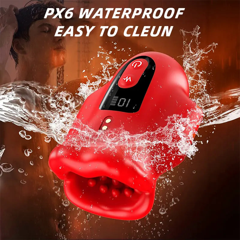 Red Lips Vibrating Oral-Style Penis Stroker