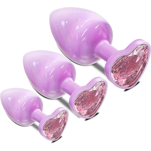 Violet Crystal Metal Butt Plug Set