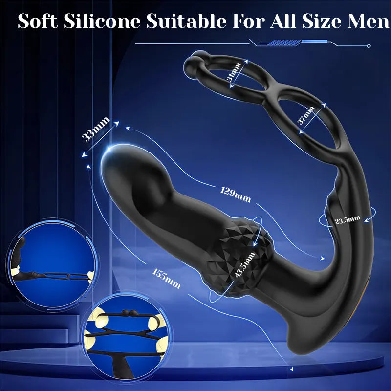 3-in-1 Prostate Massager & Vibrating Cock Ring for Men