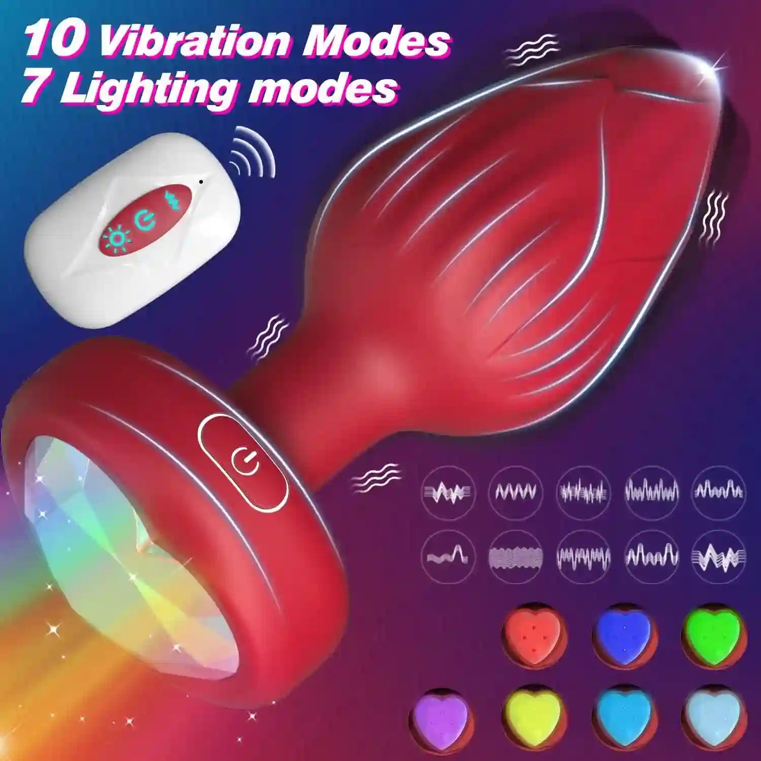 Rose Anal Plug Adult Sex Toys - 10 Modes Vibrating Butt Plug