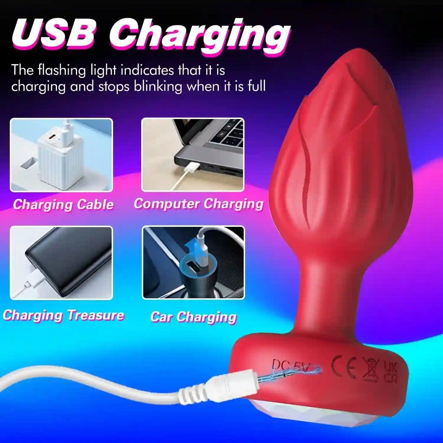 Rose Anal Plug Adult Sex Toys - 10 Modes Vibrating Butt Plug
