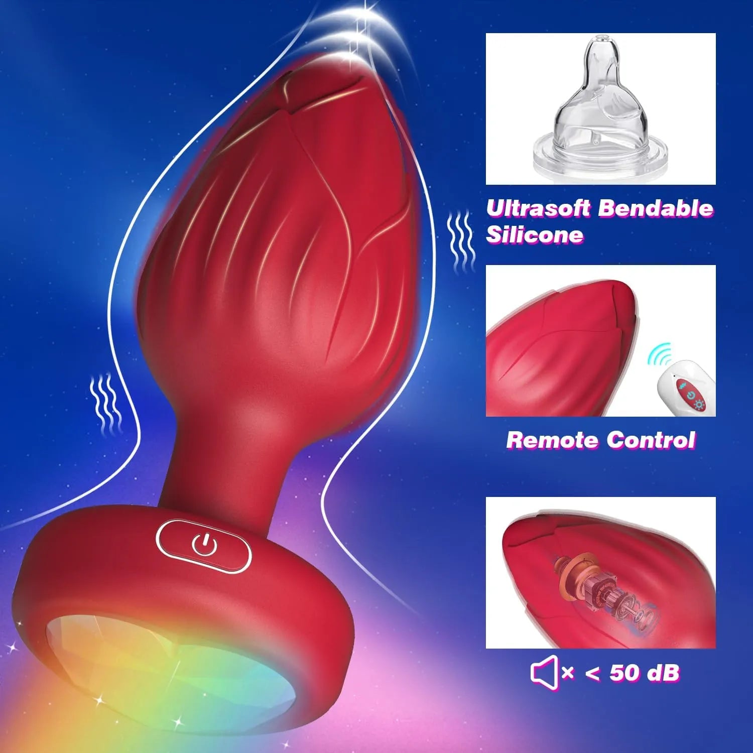 Rose Anal Plug Adult Sex Toys - 10 Modes Vibrating Butt Plug