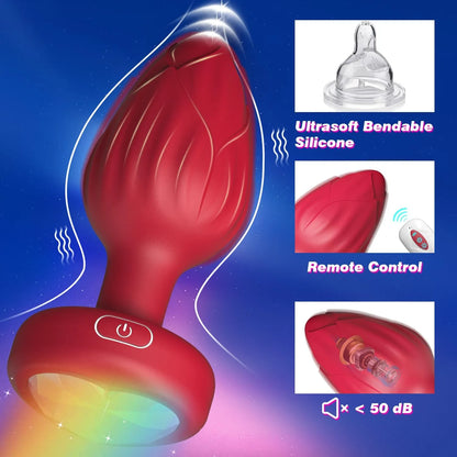 Rose Anal Plug Adult Sex Toys - 10 Modes Vibrating Butt Plug