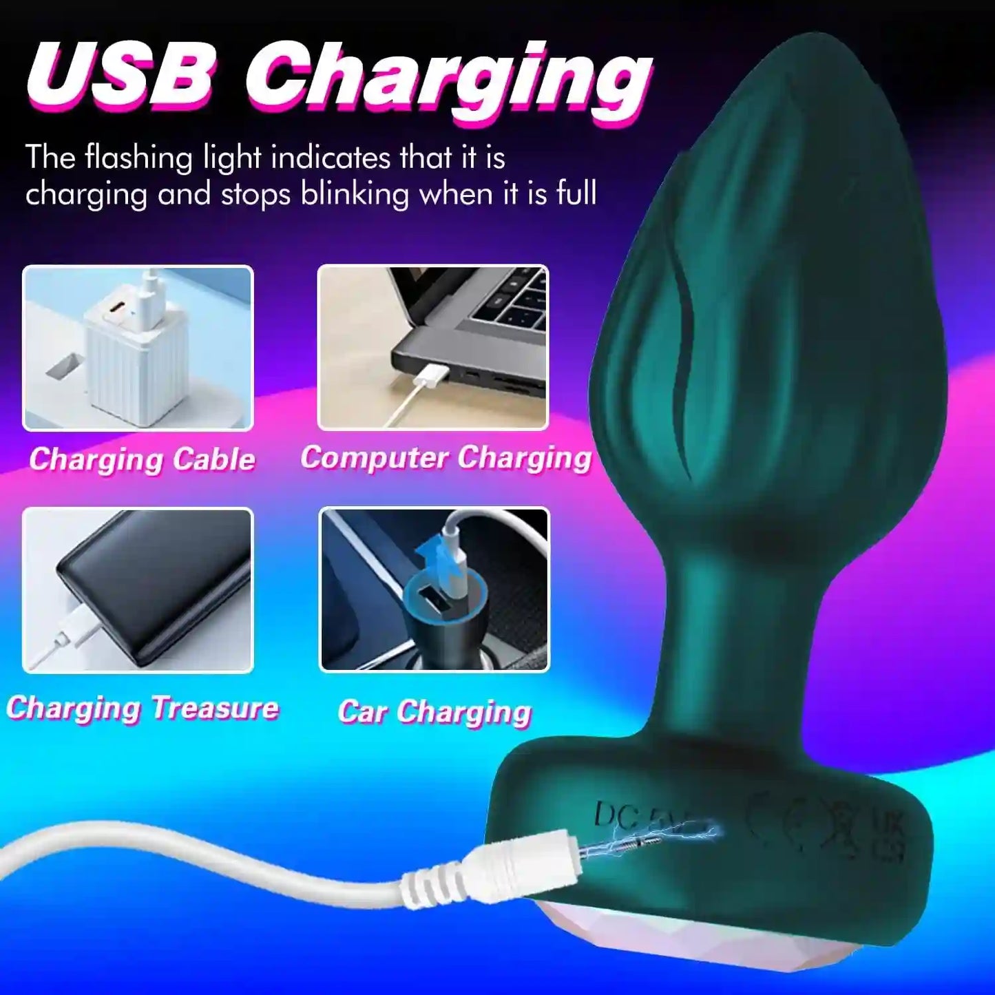 Rose Anal Plug Adult Sex Toys - 10 Modes Vibrating Butt Plug